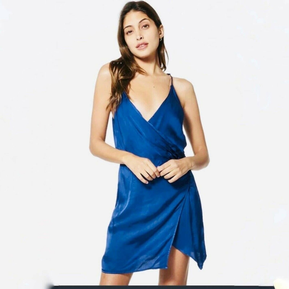 YOUNG FABULOUS & BROKE Dress Jameson Wrap Mini Dress in Jewel Blue Sky NWT - Picture 3 of 16